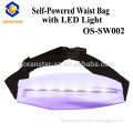 promotional leisure travel money belt passport tickets waist bag with Batteryless self-powered safety LED light